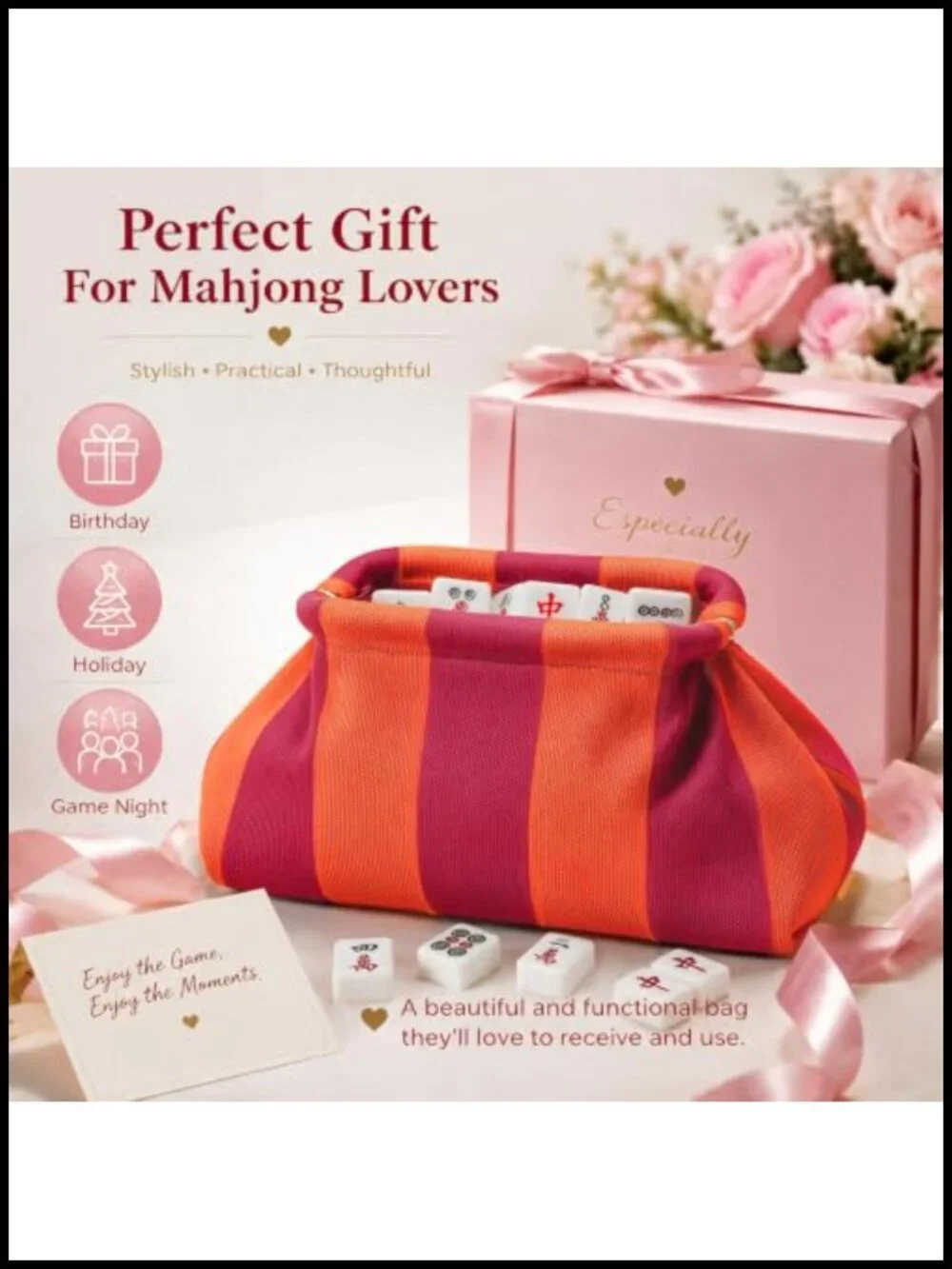 Mahjong Tile Bag Striped Clutch Woven Pouch Case